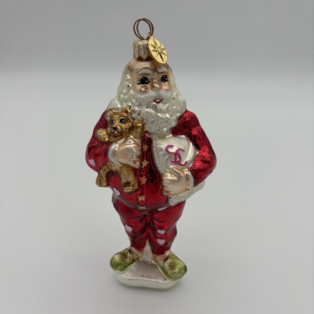 Vtg Christopher Radko Sleepytime Santa Teddy Bear Glass Ornament 90's Retired